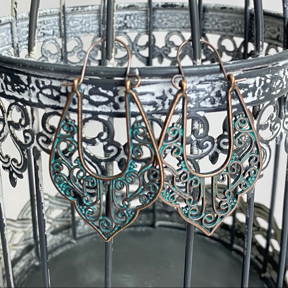 Boho aztec style bronze patina earrings 3 pair - Picture 10 of 10